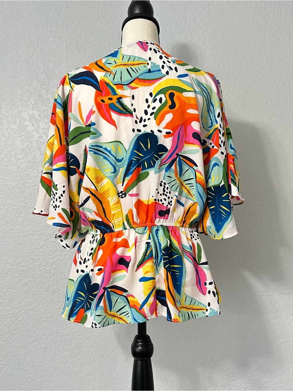 Sweet Rain Dolman Sleeve Top Peplum Floral Tropical Resort Artsy Dopamine Sz L - Picture 3 of 9